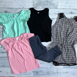 Girls outfit bundle of 5 items! Size 4/5- romper, leggings, tops.